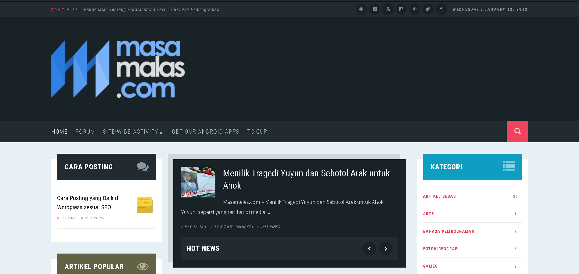 Masamalas.com web application from the KSATRIA portfolio