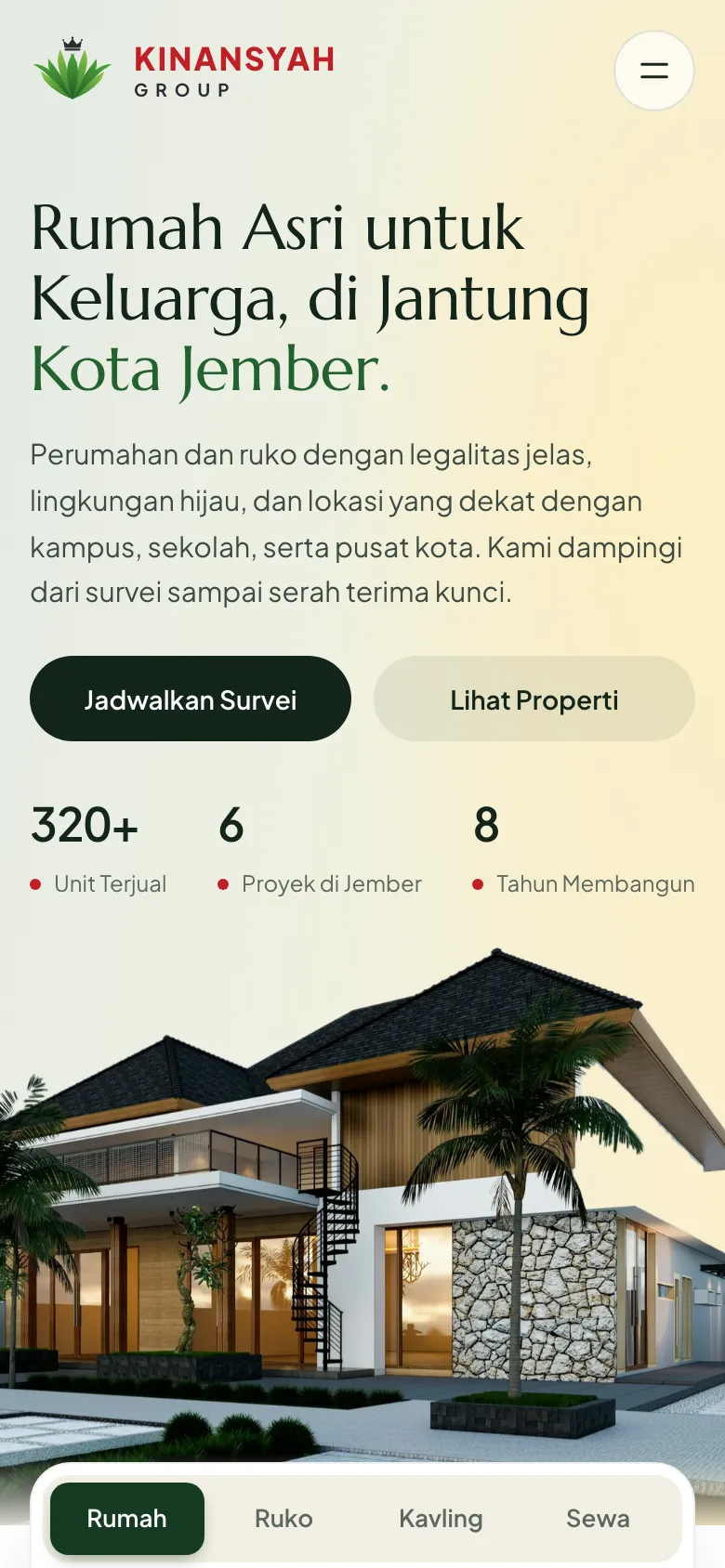 Kinansyah Group website on a phone