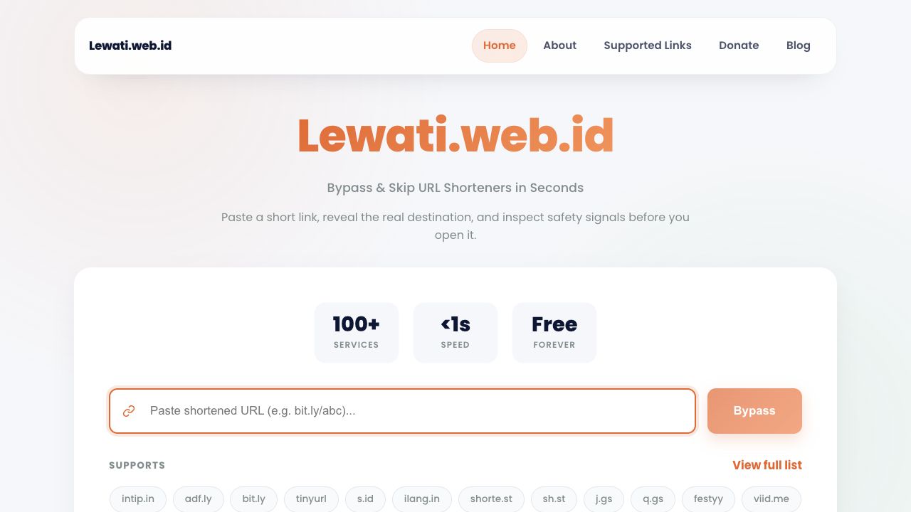 Lewati.web.id: URL Bypass & Safety Checker portfolio project